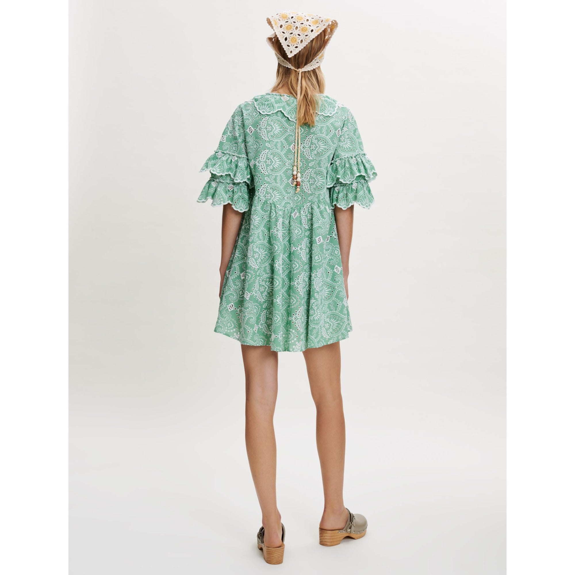 Women Embroidered Cotton Dress - Light Green