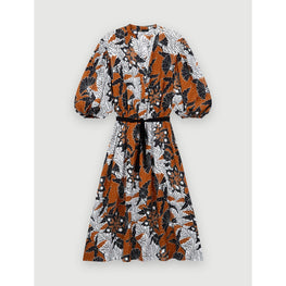 Women Printed Cotton Voile Dress - Ethnic Terracotta