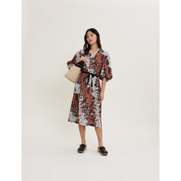 Women Printed Cotton Voile Dress - Ethnic Terracotta