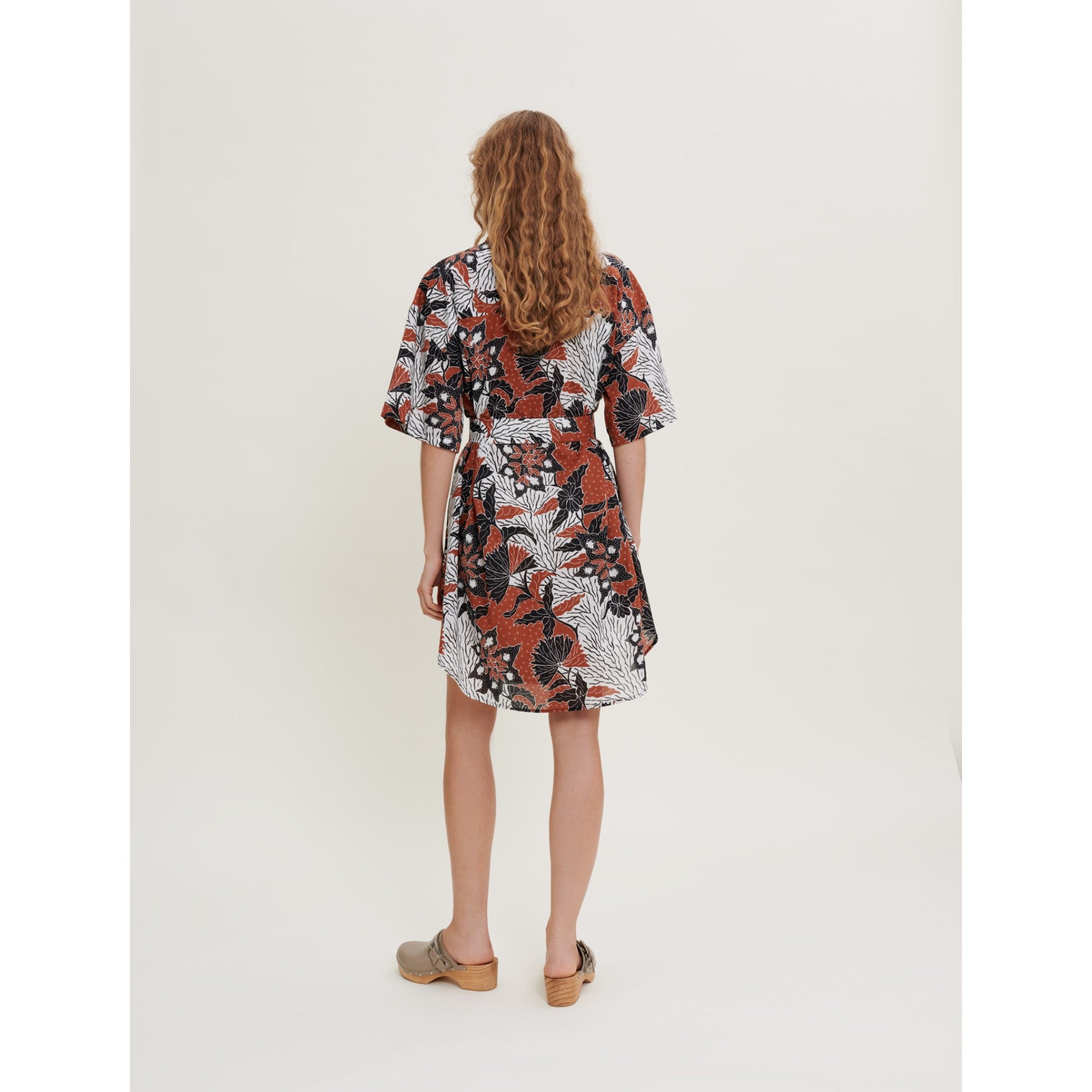 Women Printed Cotton Voile Shirt Dress - Ethnic Terracotta