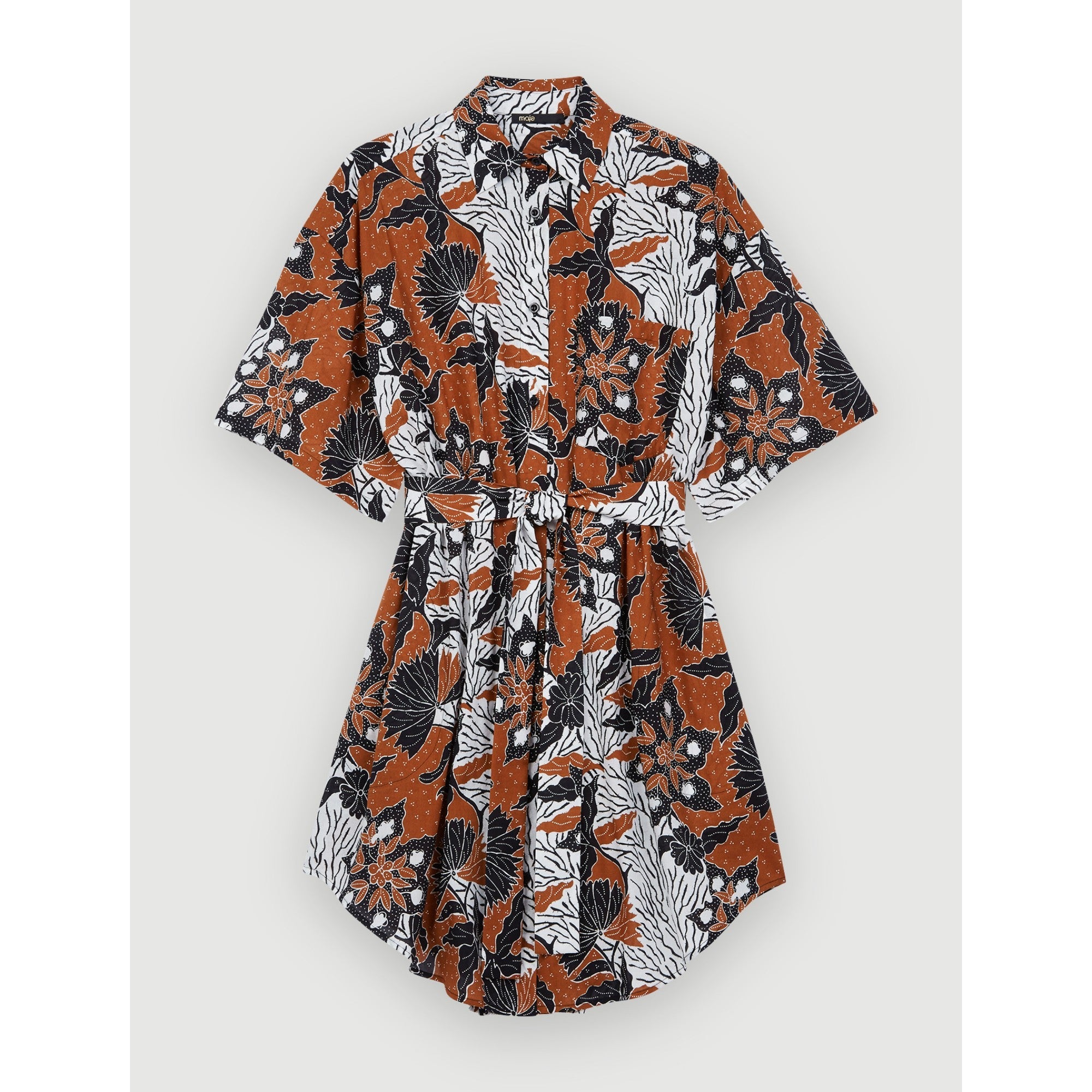 Women Printed Cotton Voile Shirt Dress - Ethnic Terracotta