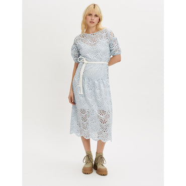 Women Bare-Back Guipure Dress - Blue Sky