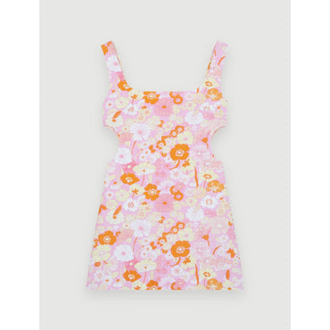 Women Flower Power Printed Hanging Dress - Pink