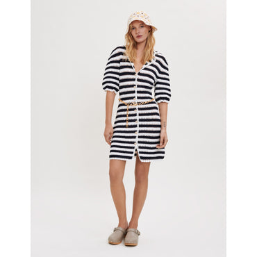 Women Striped Crochet-Effect Dress - Navy / Ecru