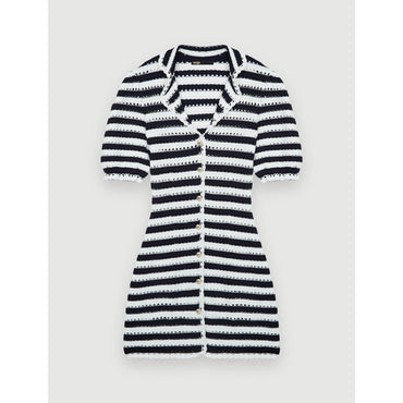 Women Striped Crochet-Effect Dress - Navy / Ecru