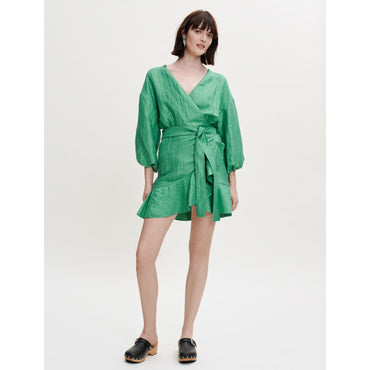 Women Wrap Dress With Tie - Green