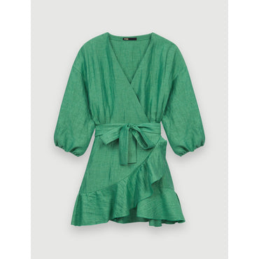 Women Wrap Dress With Tie - Green