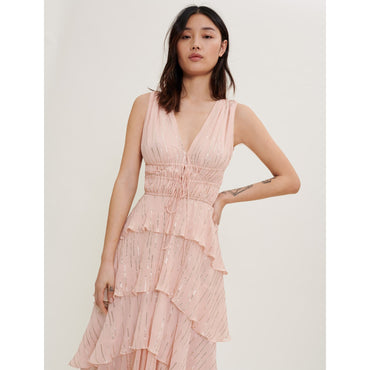 Women Silk And Lamé Ruffle Dress - Pink