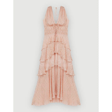 Women Silk And Lamé Ruffle Dress - Pink