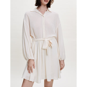 Women Loose-Fitting Shirt Dress - Ecru