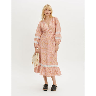 Women Printed Wrap Dress With Braids - Pink Daisy