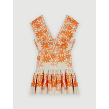 Women Fully Embroidered Dress - Orange