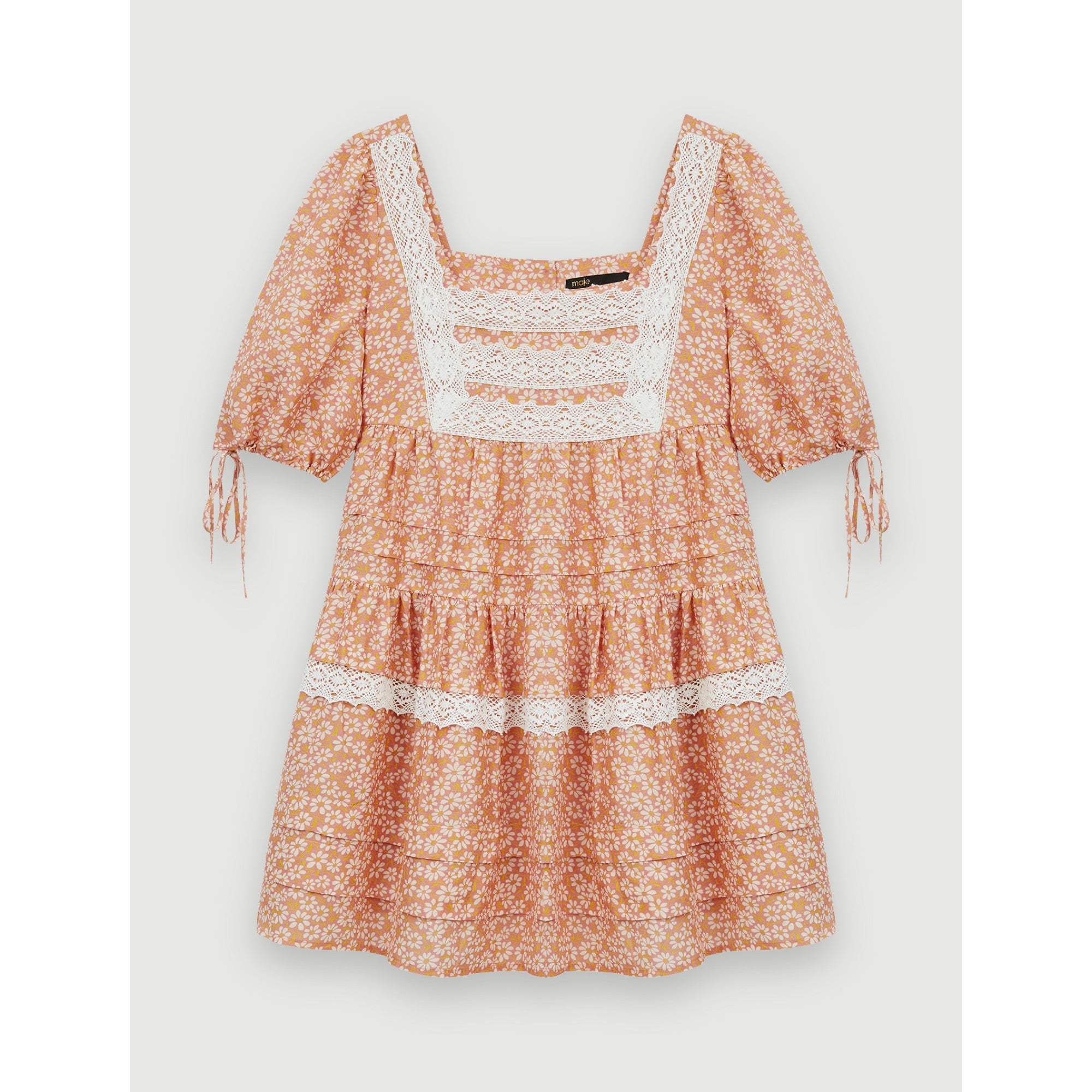 Women Printed Lace Braid Dress - Pink Daisy