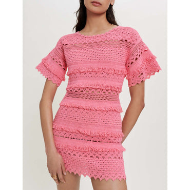 Women Crochet Knit Dress - Pink