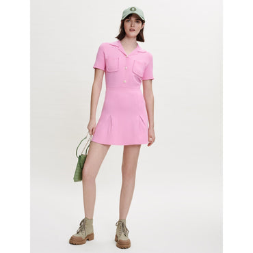 Women Pink Knit Dress, Fitted At Waist - Pink