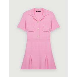 Women Pink Knit Dress, Fitted At Waist - Pink