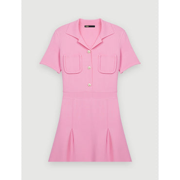 Women Pink Knit Dress, Fitted At Waist - Pink