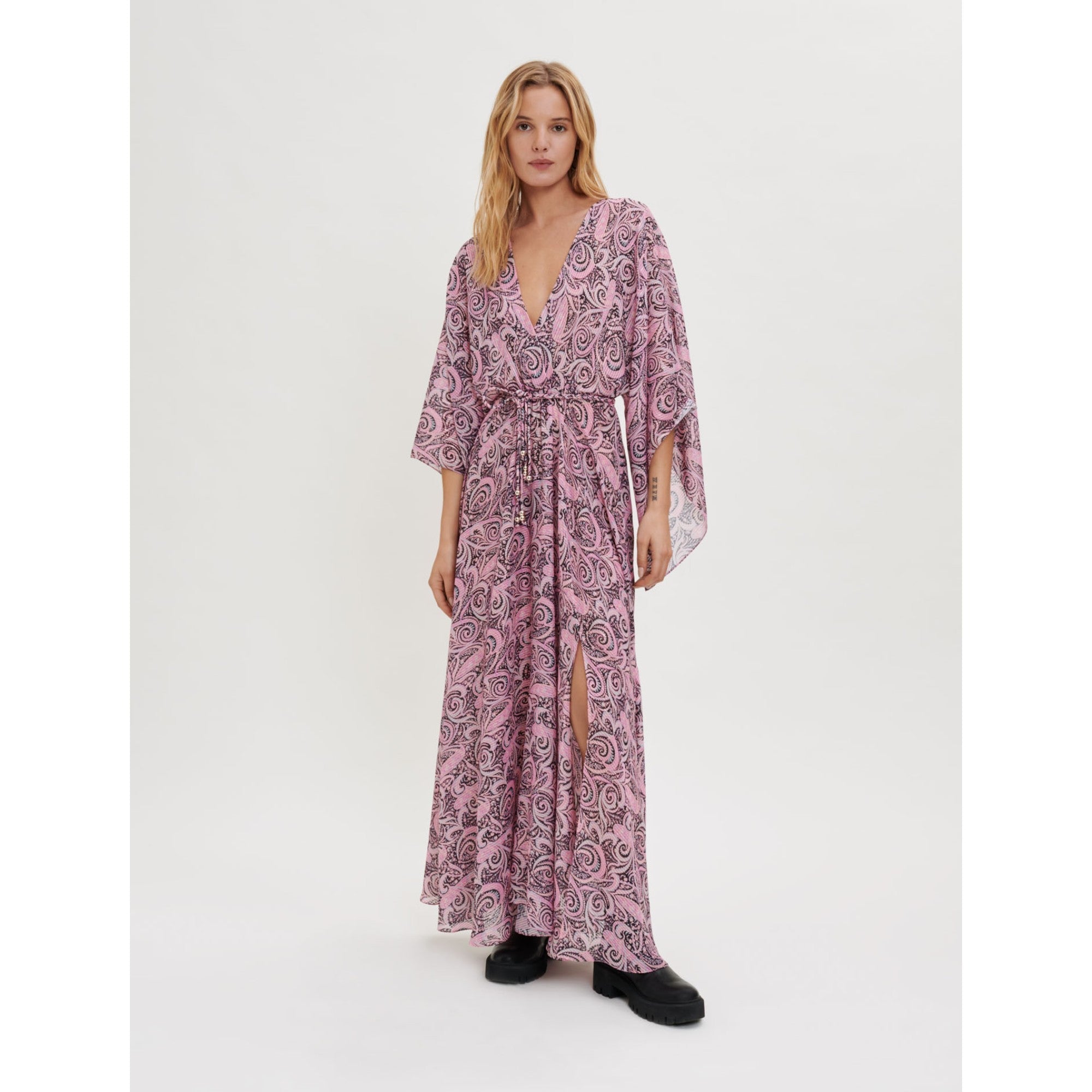 Women Paisley Print Flowing Scarf Dress - Pink Paisley