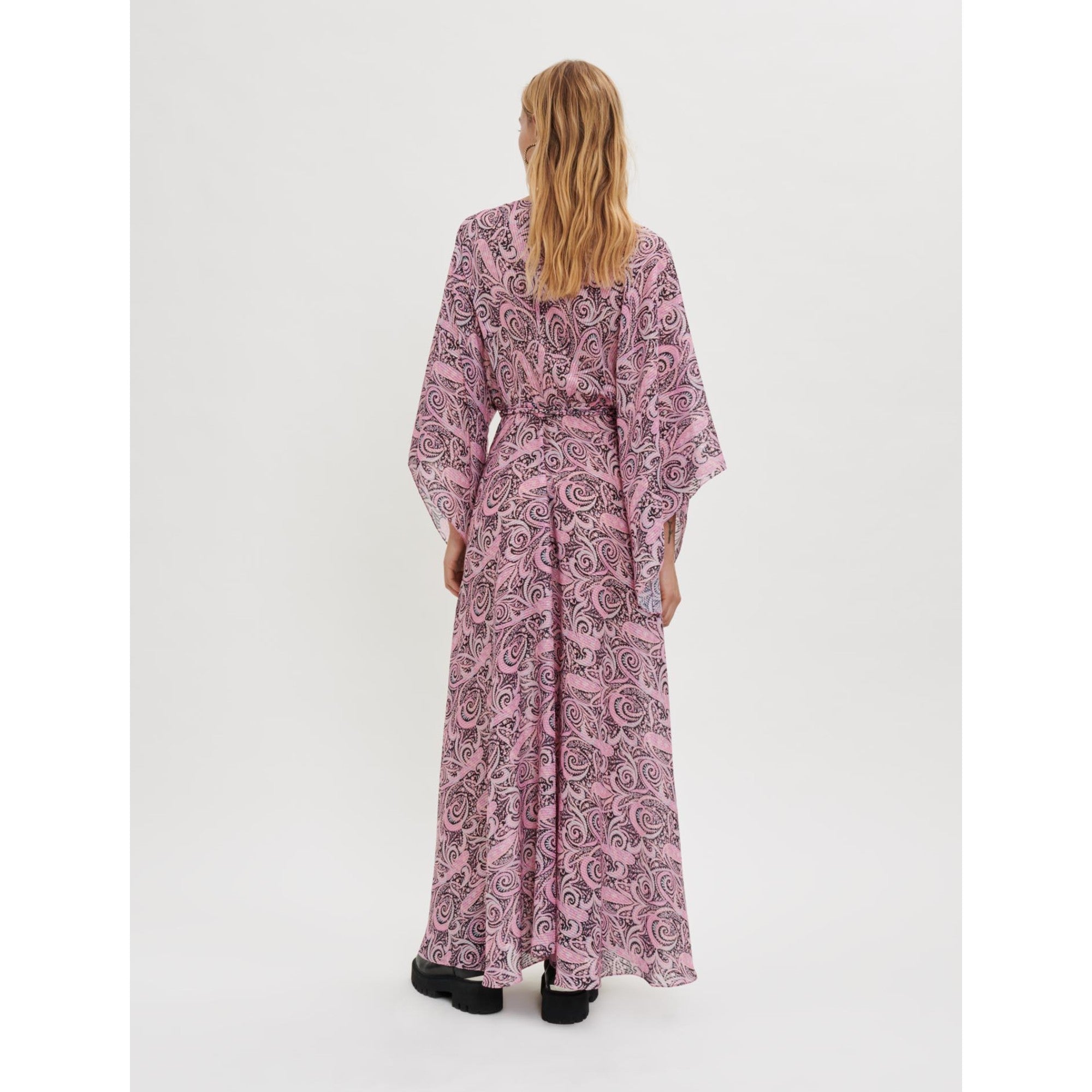 Women Paisley Print Flowing Scarf Dress - Pink Paisley