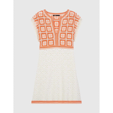 Women Two-Colour Crochet Dress - Orange