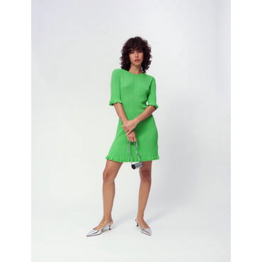 Women Ruffle Knit Dress - Green