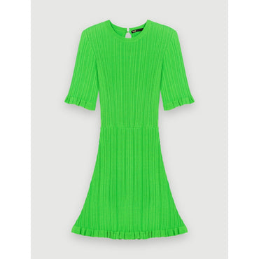 Women Ruffle Knit Dress - Green