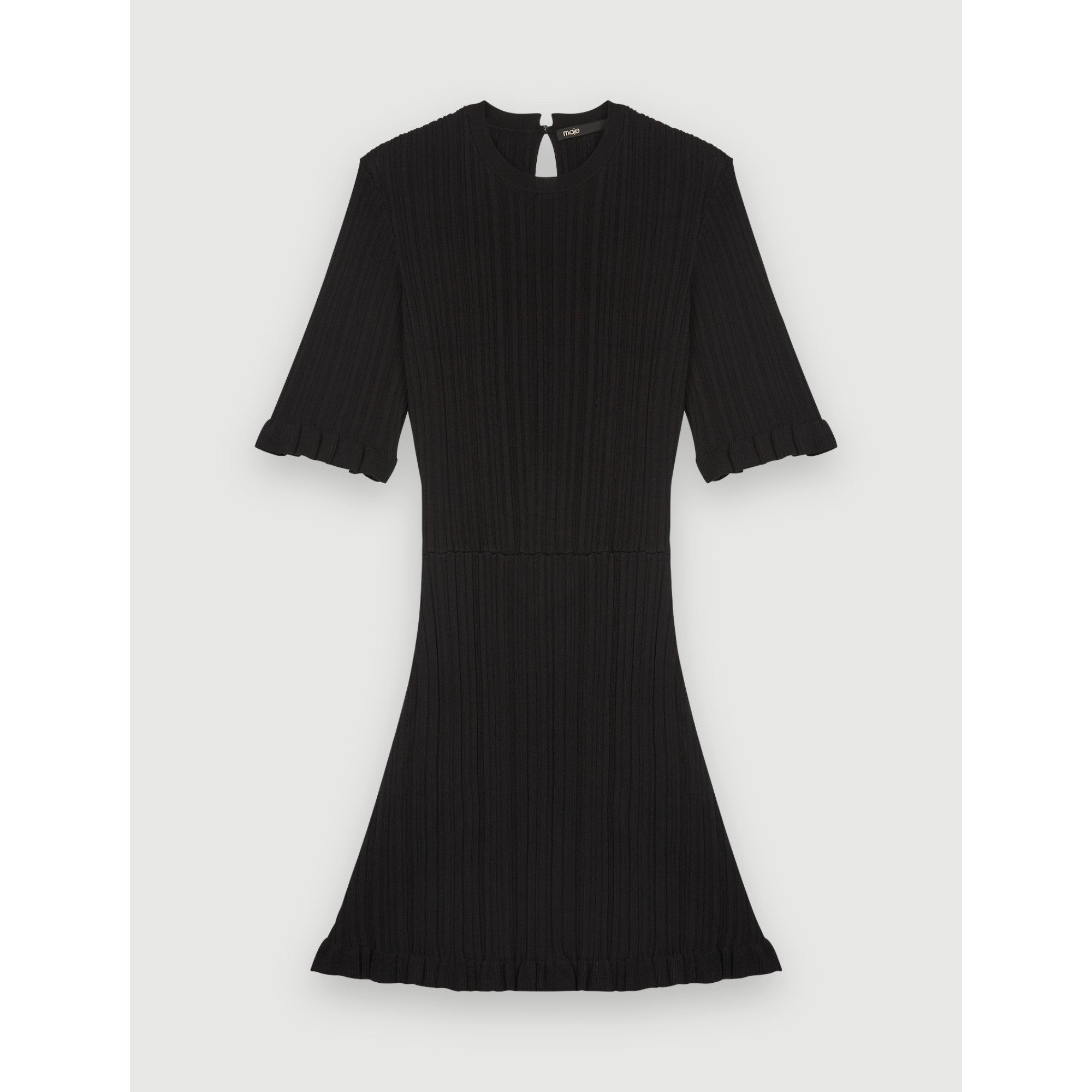 Women Ruffle Knit Dress - Black