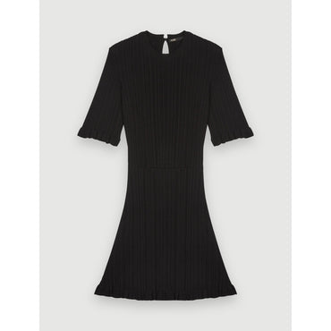 Women Ruffle Knit Dress - Black