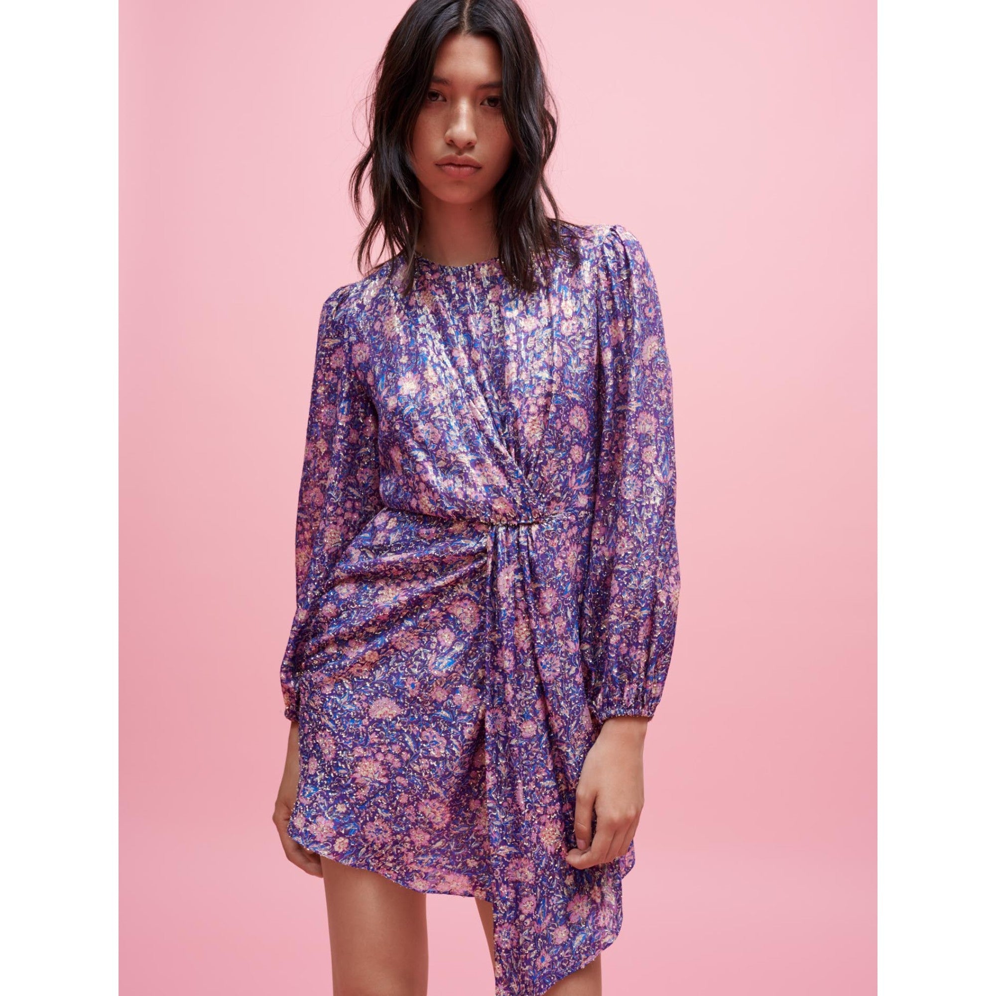 Women Metallic Printed Viscose Dress - Purple