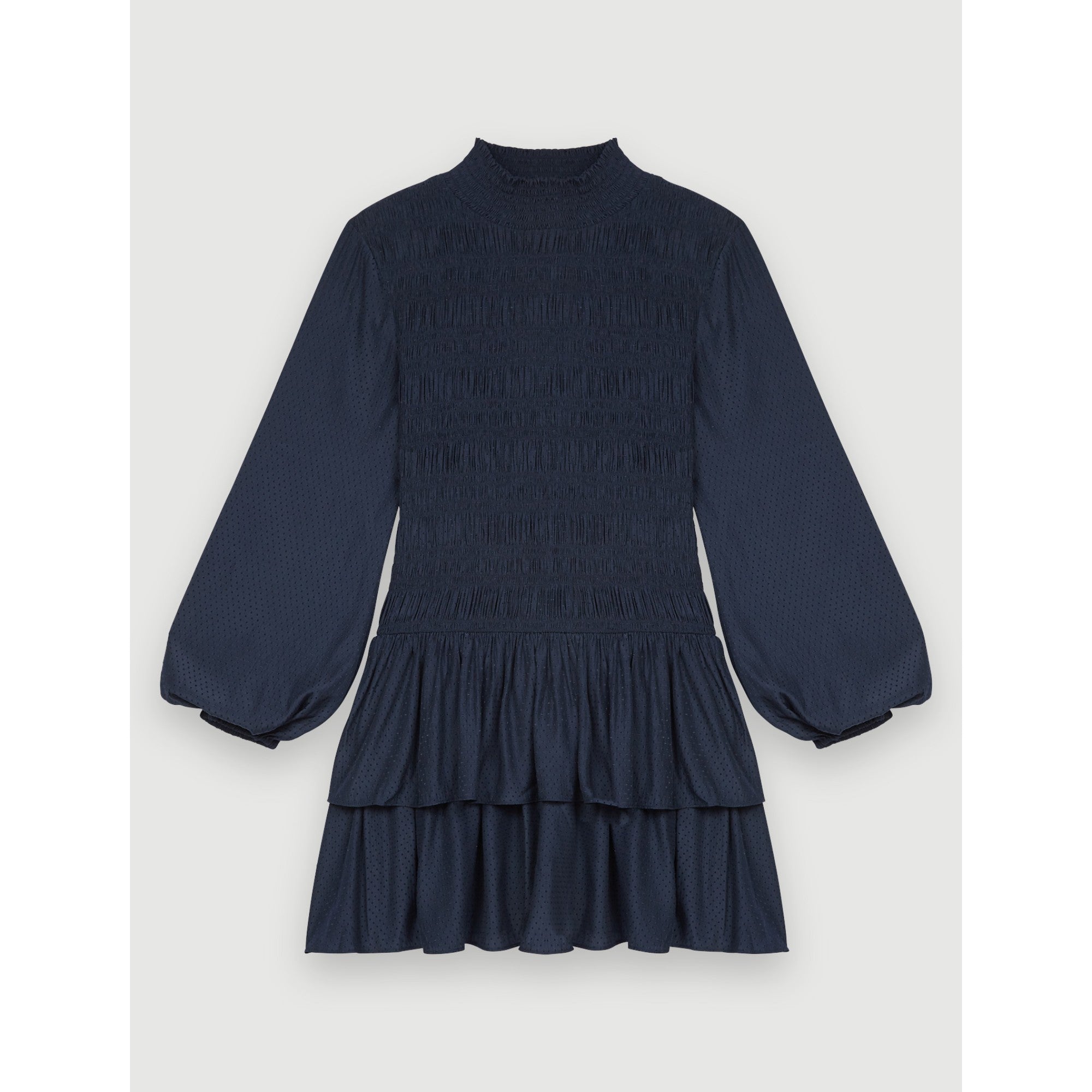 Women Flounced Satin Smocked Dress - Navy