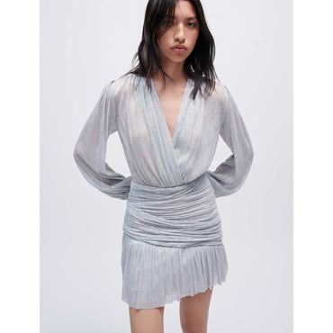 Women Draped Lurex Dress - Silver