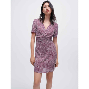 Women Leopard Print Dress With Front Twist - Burgundy Leopard