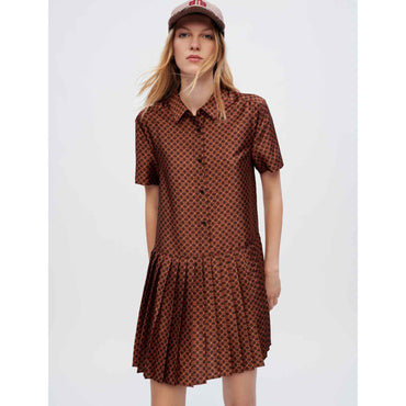 Women Shirt Dress In Printed, Pleated Satin - Mini Clover