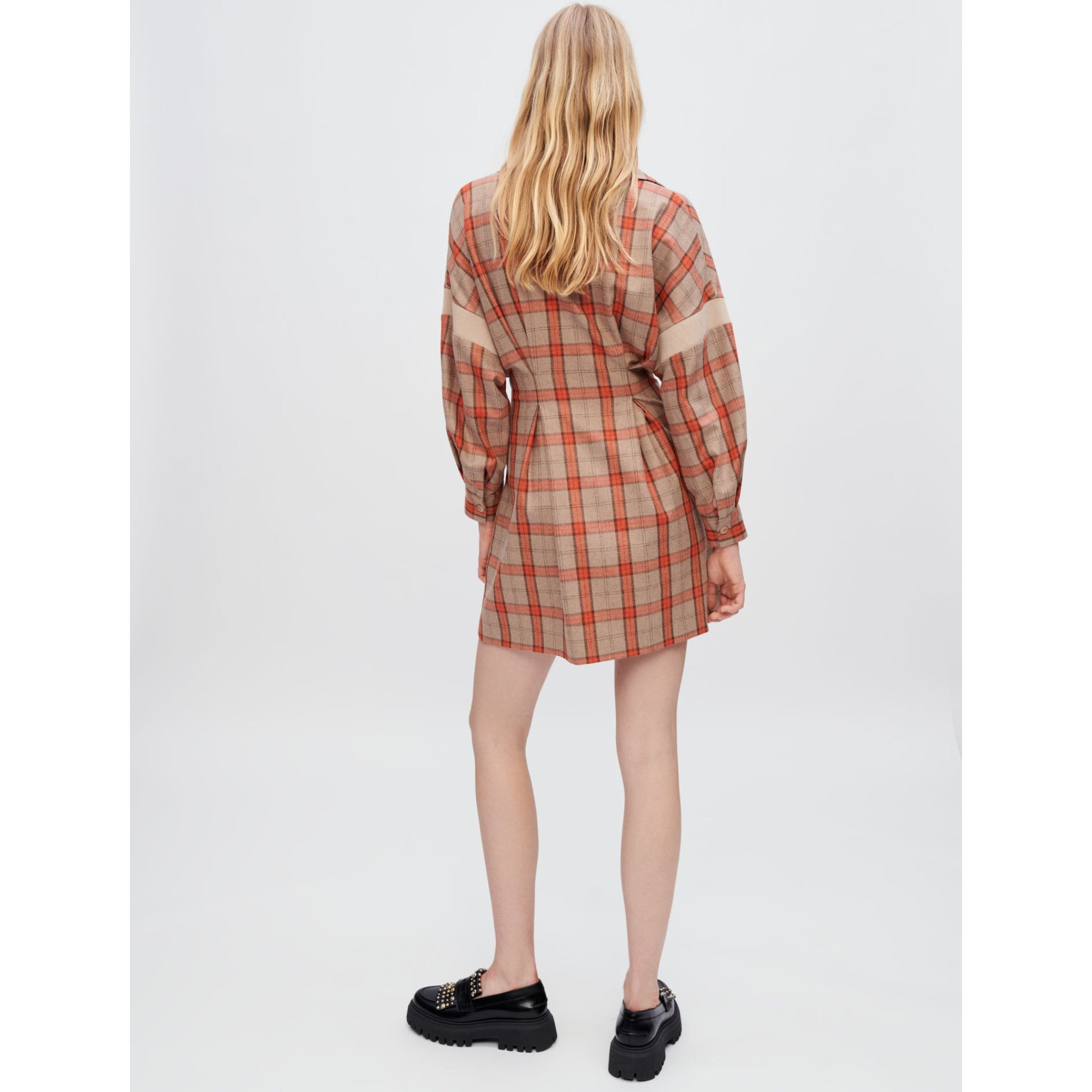 Women Orange And Camel Check Shirt Dress - Orange