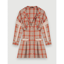 Women Orange And Camel Check Shirt Dress - Orange