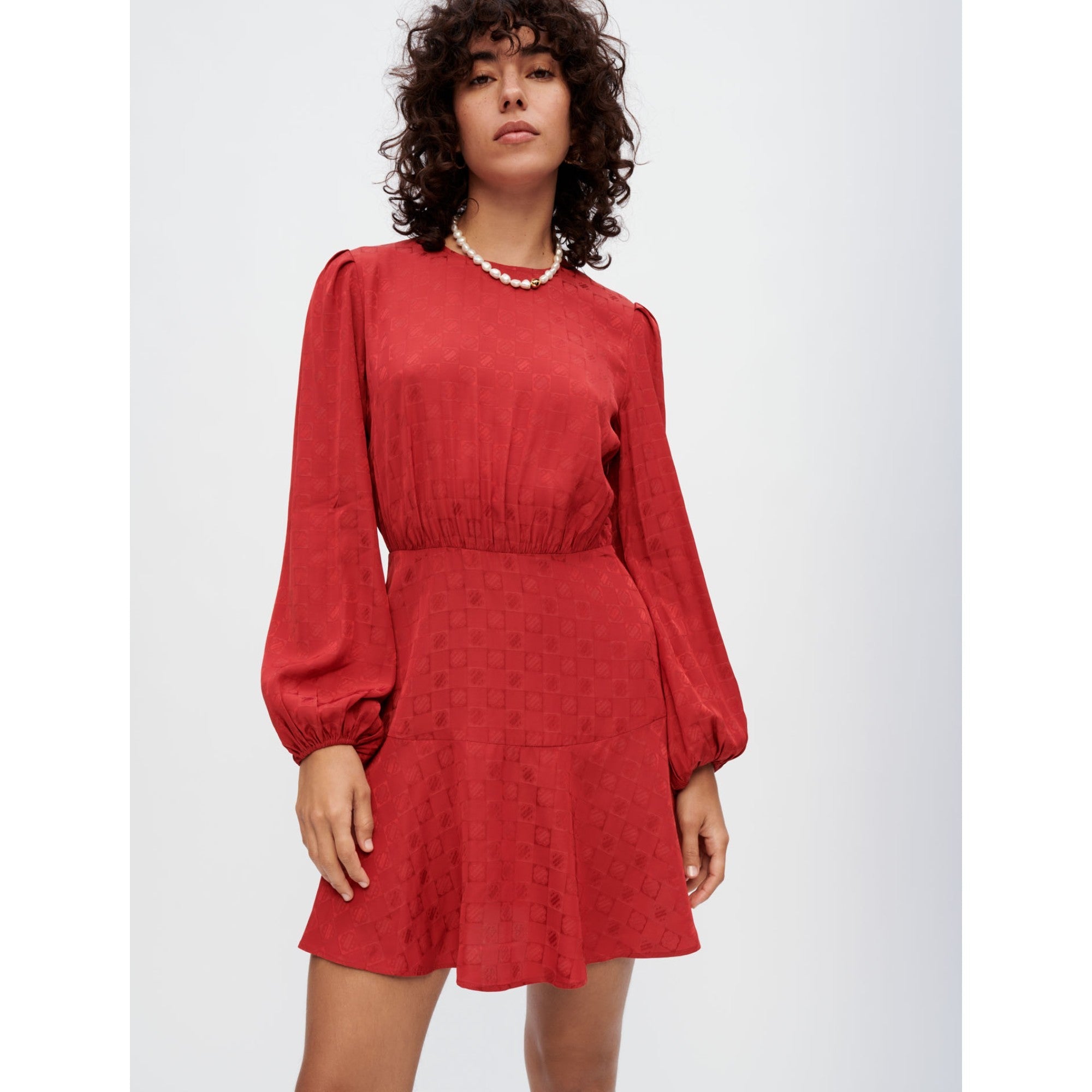 Women Clover Maje Viscose Jacquard Dress - Red