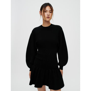 Women Thick Smocked Knit Dress - Black