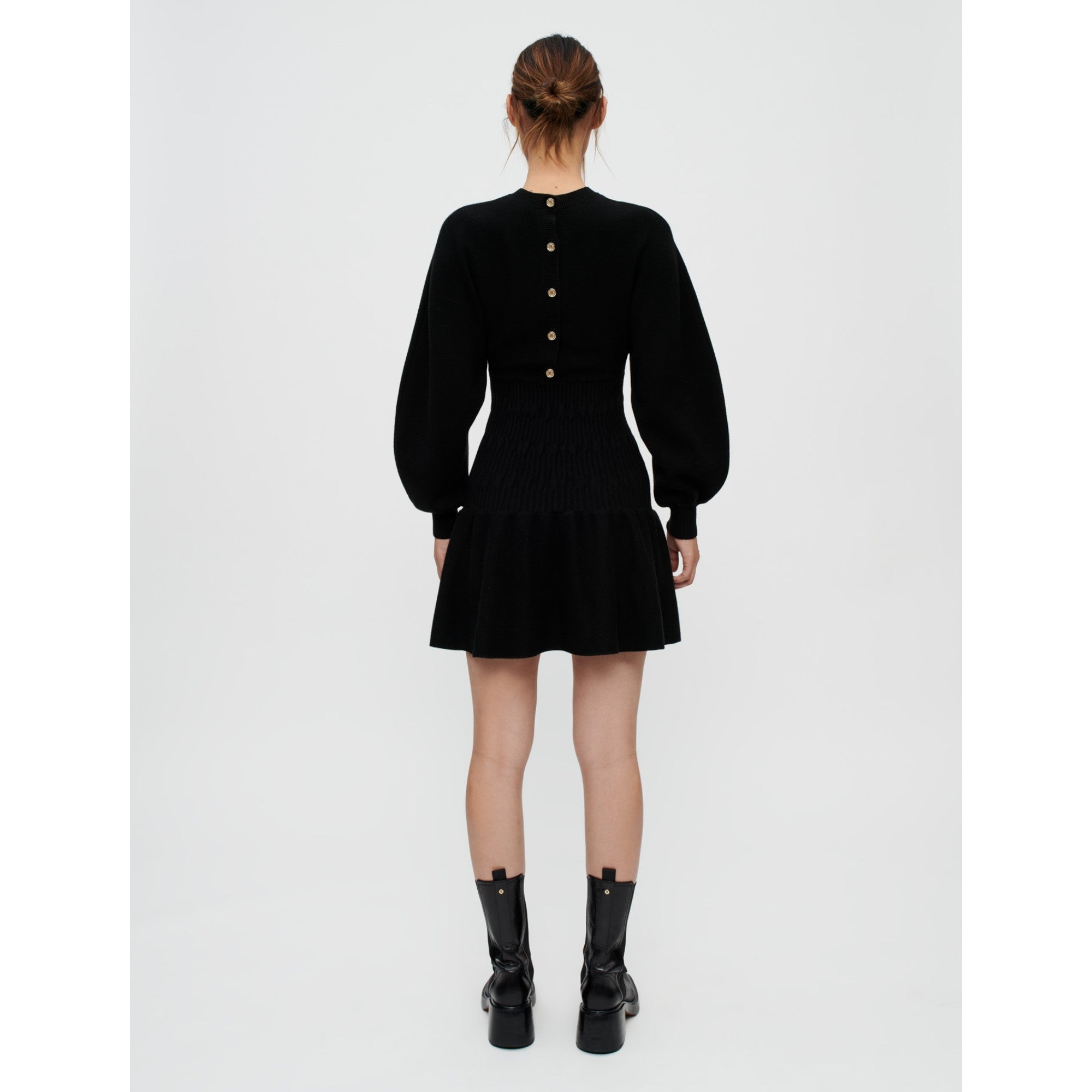 Women Thick Smocked Knit Dress - Black