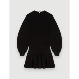 Women Thick Smocked Knit Dress - Black