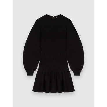 Women Thick Smocked Knit Dress - Black