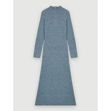 Women High Collar Mohair Dress - Blue