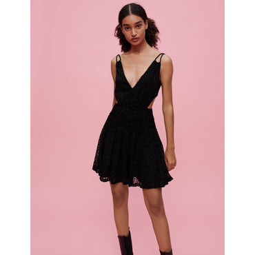 Women Strapless Velvet Feather Dress - Black