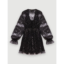 Women Black Pleated Lace Dress - Black