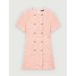 Women Pink And Ecru Mottled Tweed Dress - Pink