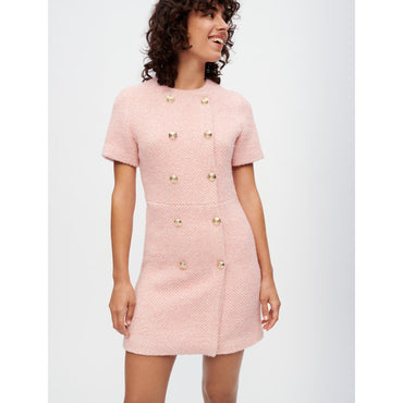 Women Pink And Ecru Mottled Tweed Dress - Pink