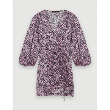 Women Leopard Print Draped Dress - Light Pink Leopard