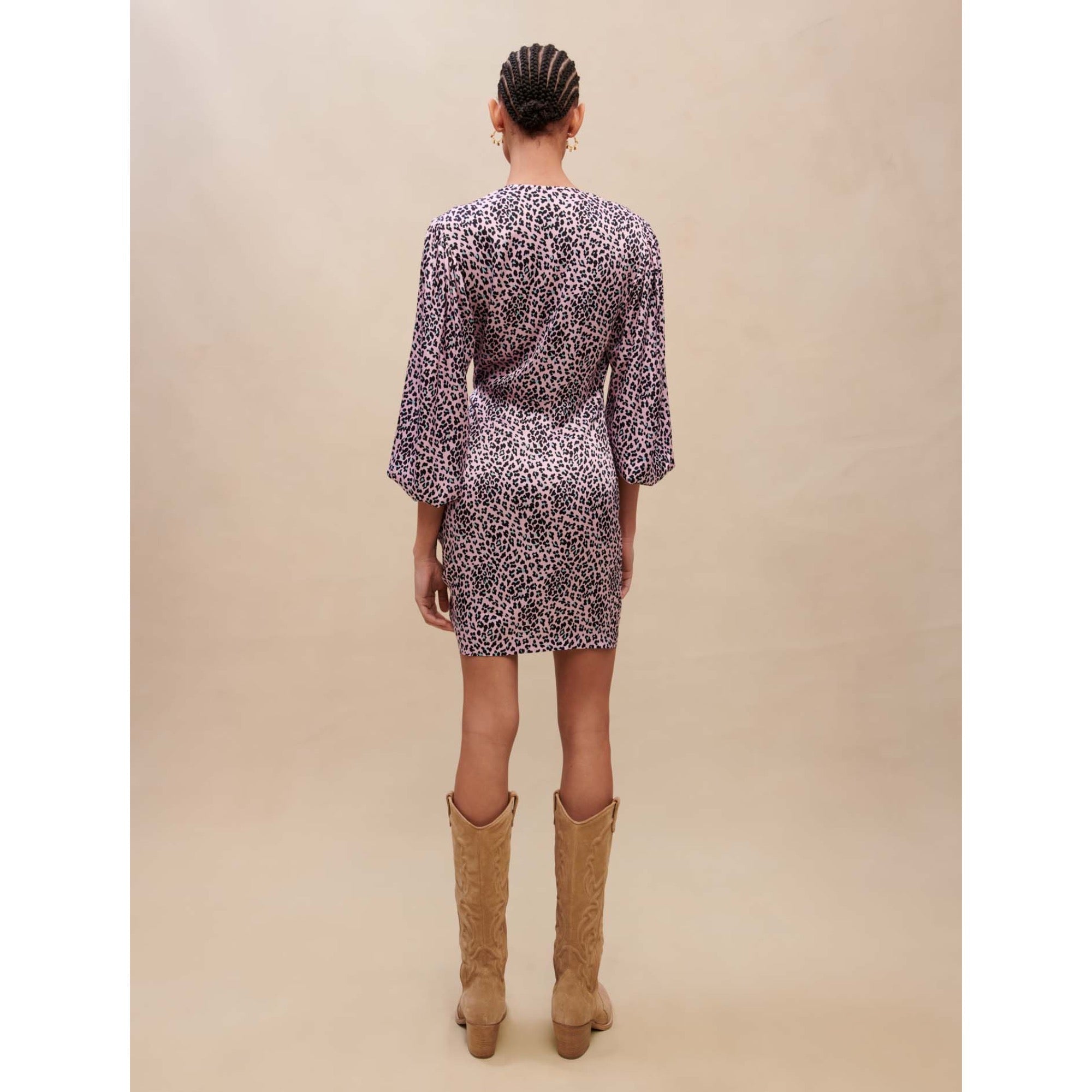 Women Leopard Print Draped Dress - Light Pink Leopard