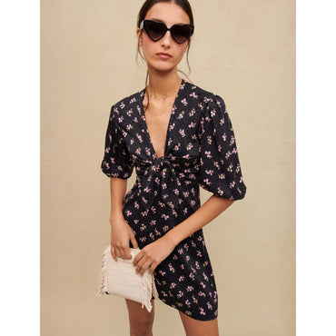 Women Short Bow Dress - Pink Lilly Of The Valley