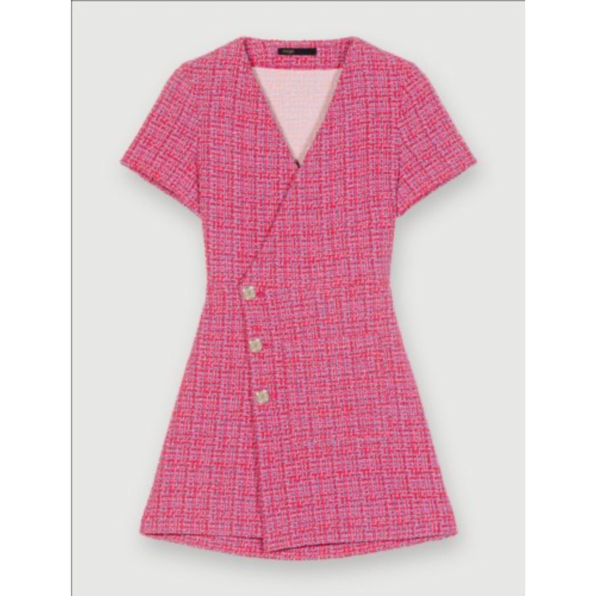 Women Open-Back Tweed Short Dress - Fuchsia