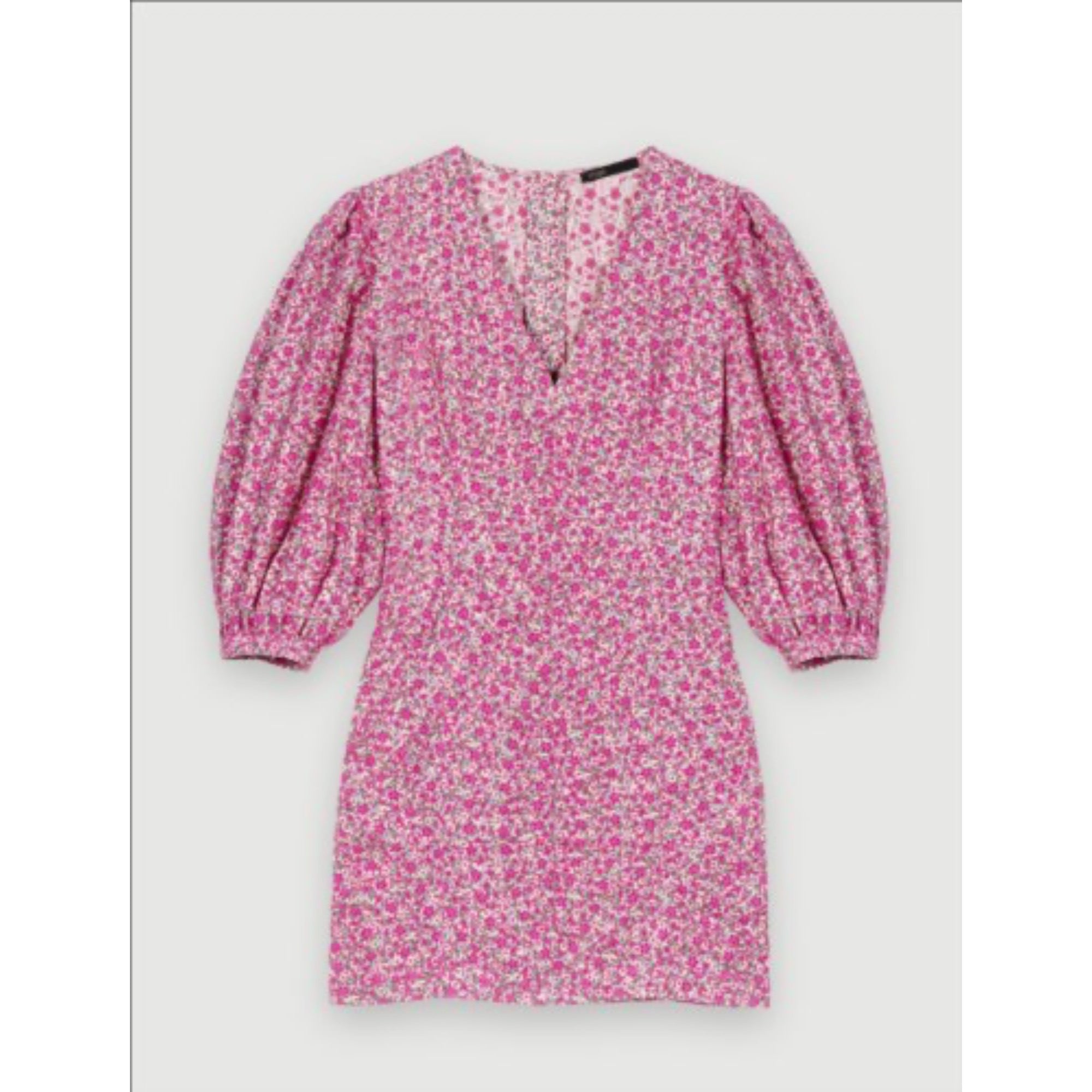 Women Floral Print Short Dress - Fuchsia Embroderied Flowers